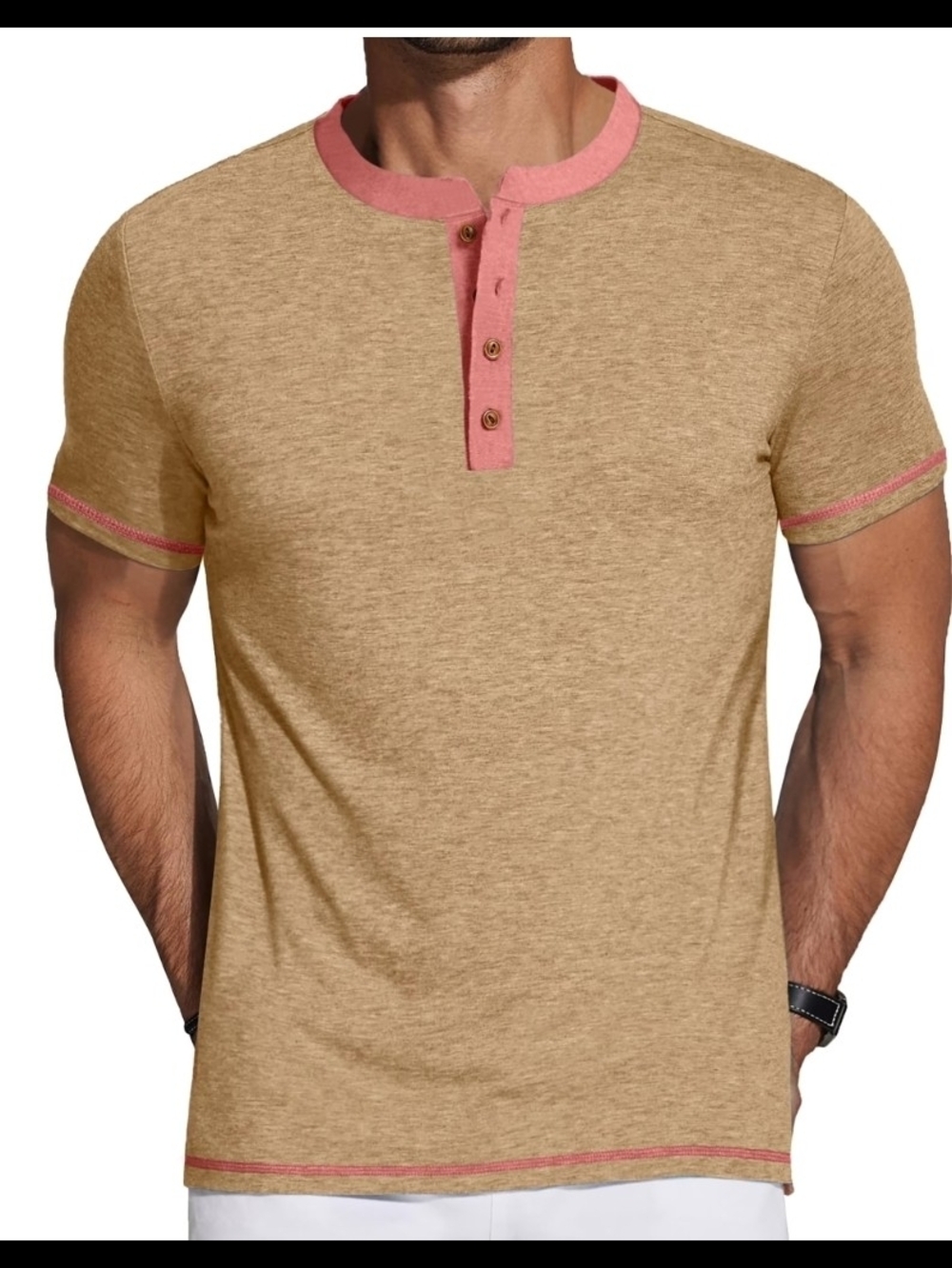 GENTS BLISS Henley Men Short Sleeve Crew Neck Color Block T Shirts.